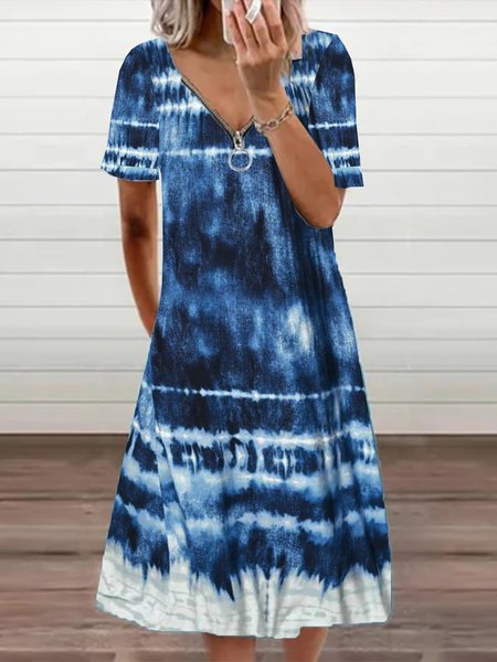 Abito Vacanza Ombre/Tintura a nodi A-line, Blu, Midi Dresses