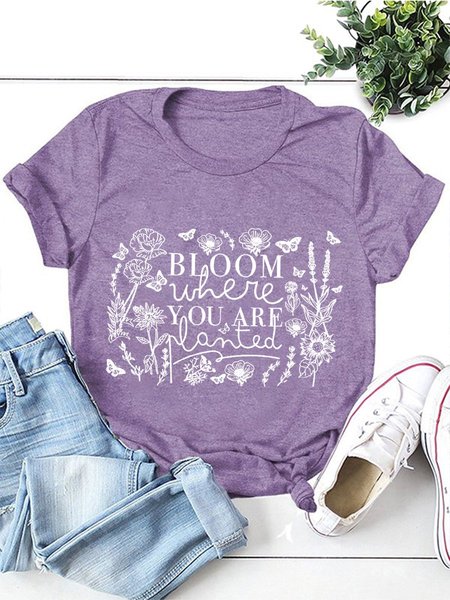 

Bloom Where You Are Planted Women Tee, Purple, T-shirts