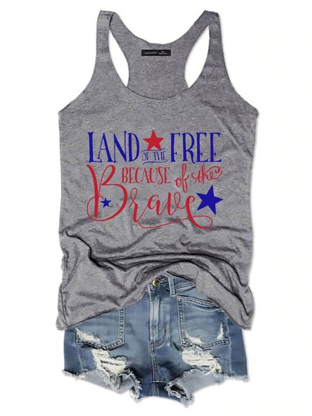 

Land of the Free Because of the Brave Tank Sleeveless Top, Gray, Tank Tops