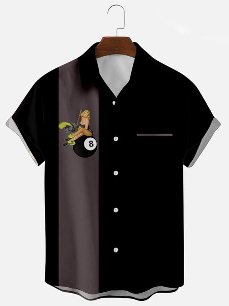 

Men's New Style Stitching Color Short Sleeve Casual Loose Shirt, Black, Shirts