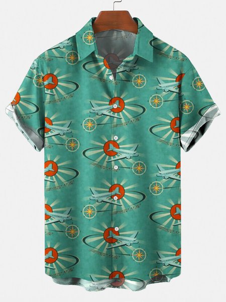 

Men's 50's New Style Short Sleeve Casual Loose Shirt, Green, Men's shirts