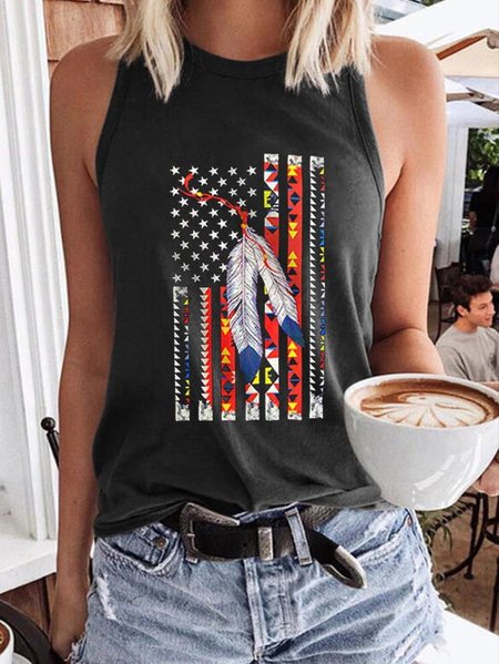 

American Flag Feather Star Tank, Black, Tank Tops