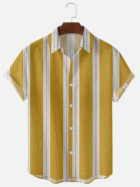 Printed Simple Striped Shirts & Tops, Yellow, Men's Floral shirt
