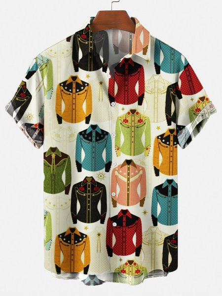 

Men's 50's New Style Short Sleeve Casual Loose Shirt, Yellow, Men's shirts
