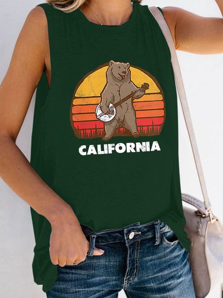 

California Grizzly Bear Bluegrass Women Vests, Dark green, Tank Tops