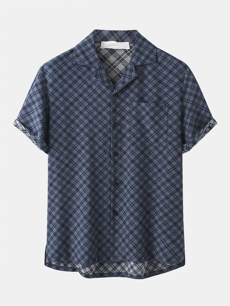 

Mens Casual Plaid Style Pocket Short Sleeve Shirts, Blue, Men's shirts