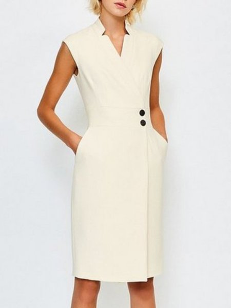 

Tasche Elegante Solido senza maniche Abito, Come immagine, Dresses