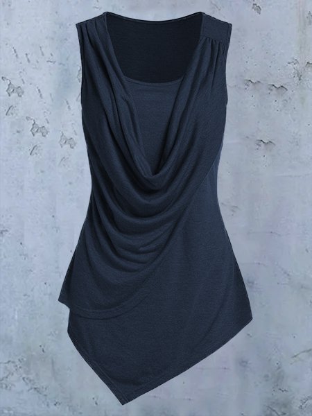 

Short Sleeve Cotton-Blend Casual Tanks & Camis, Deep blue, Tank Tops & Camis