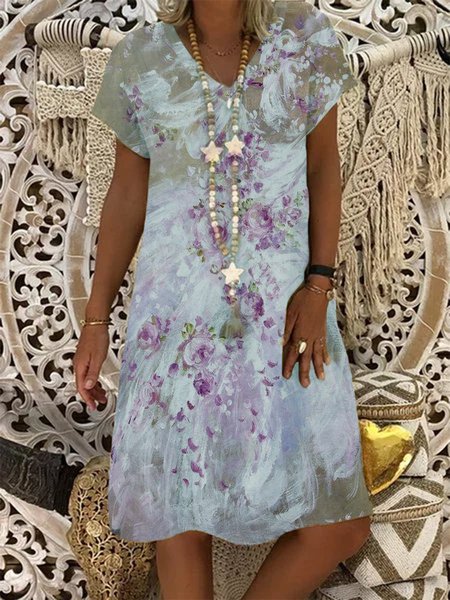 

Scollo a V Floreale Statement Maniche Corte Abito, Come immagine, Dresses