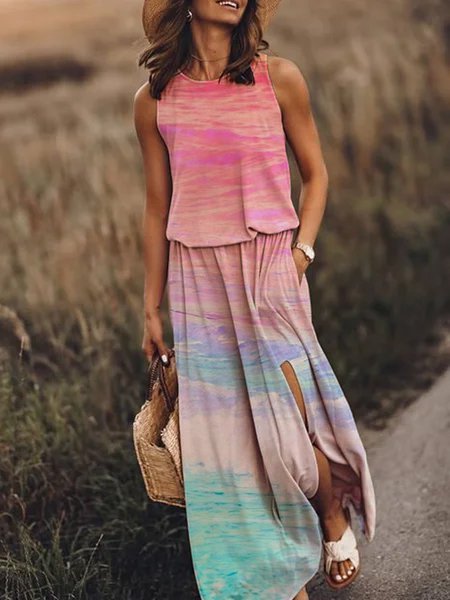 

Stampato Senza Maniche Girocollo Ricorrere Misto Cotone Abito, Multicolore, Jumpsuits