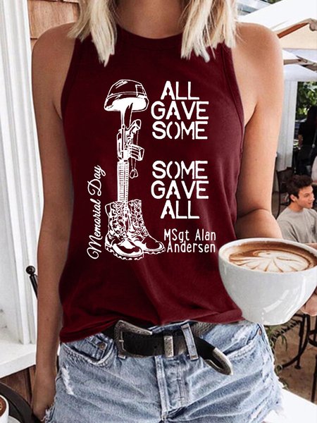 

Memorial Day All Gave Some Some Gave All Graphic Tank Top, Wine red, Tank Tops