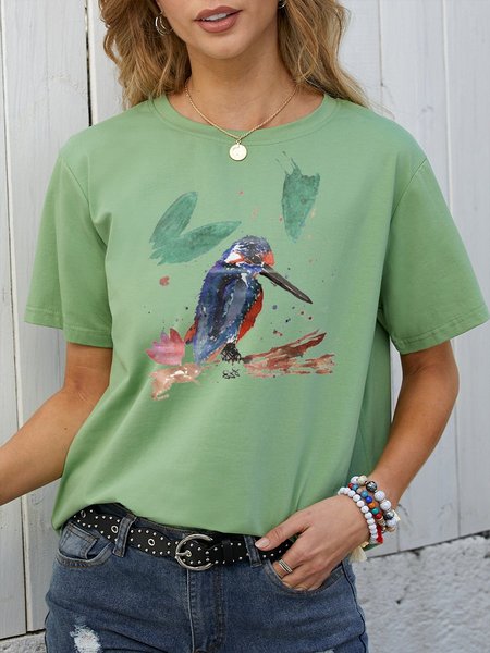

Watercolour Bird Print Women's T-Shirt, Army green, T-shirts