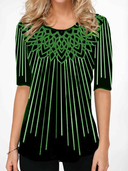 

Short Sleeve Shift Crew Neck Cotton-Blend T-shirt, Green, T-Shirts