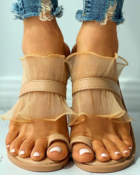 

Puro maglia Decor Dito del piede Squillare Scarpe Piatte Sandali, Cachi, Sandals