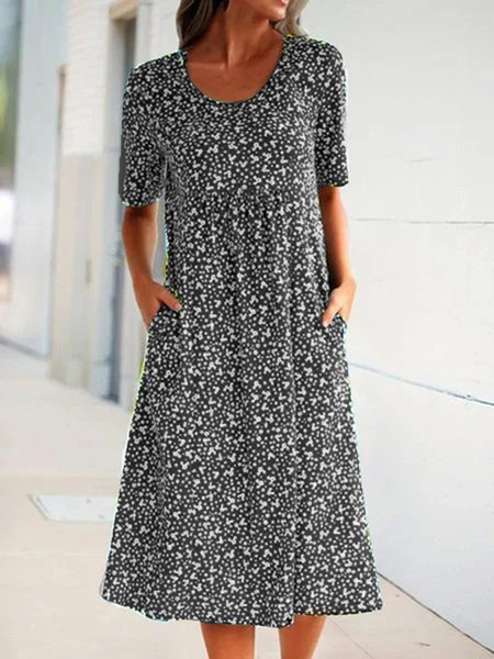 

Short Sleeve Floral Weaving Dress, Black, Floral Dresses
