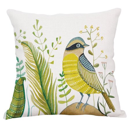 

Flax pillow flower and bird cotton linen sofa pillowcase 45*45cm, Home＆Garden