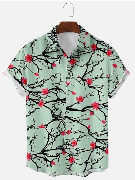 

Cotton-Blend Holiday Shirts & Tops, As picture, Men's Floral shirt