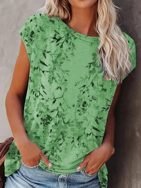 

Crew Neck Short Sleeve Casual Tops, Green, T-Shirts