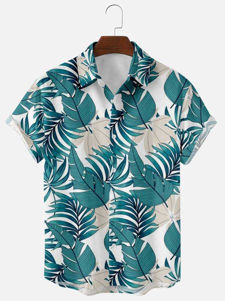 Cotton-Blend Shirt Collar Shirts & Tops, As picture, Men's Floral shirt