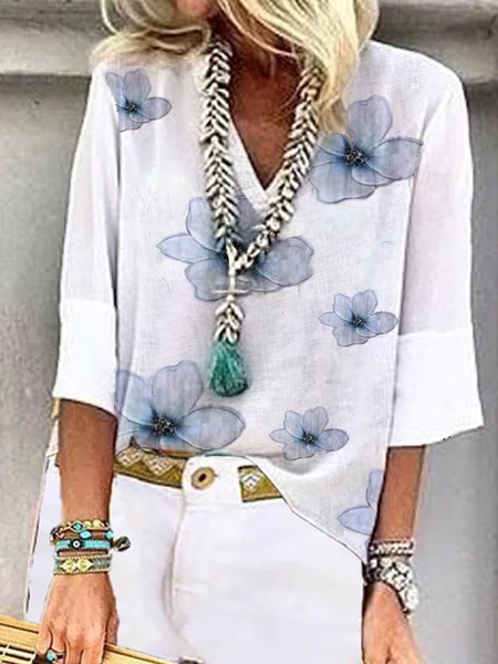 3/4 Manica Floreale Camicie & Top, Bianco, Blouses & Shirts