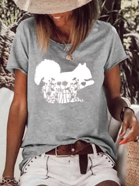 

Squirrel Floral Women Tee, Gray, T-shirts