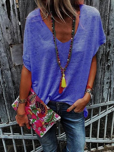 

Casuale Semplice Camicetta & Top, Blu, T-Shirts