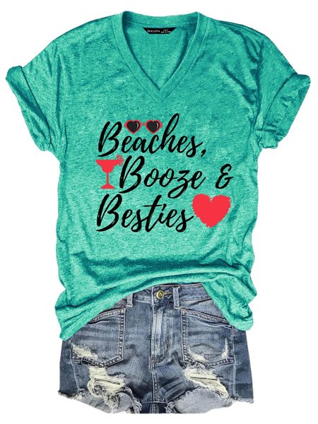 

Womens Beaches Booze & Besties Weekend Tee, Grass green, T-shirts