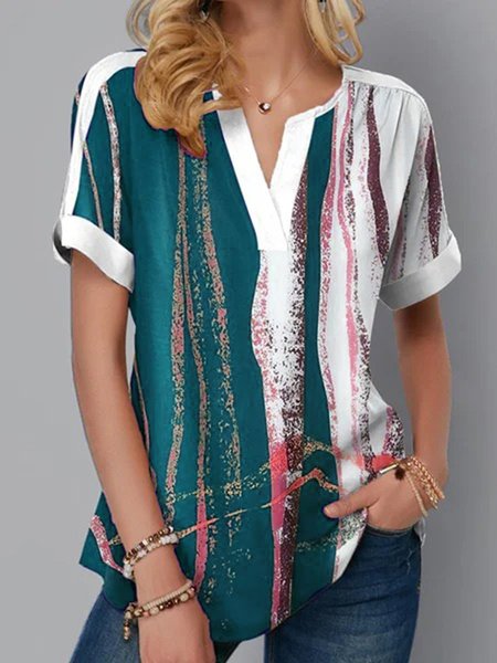 

JFN Short Sleeve Blouse, Green, Shirts & Blouses