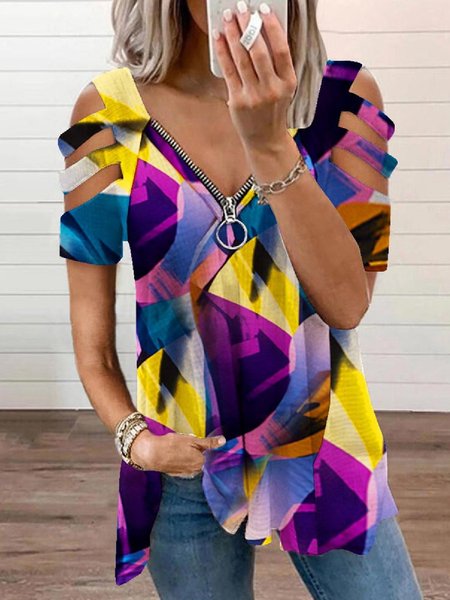 

Casual Long Sleeve V Neck Printed Shirts & Tops, Multicolor, Tops