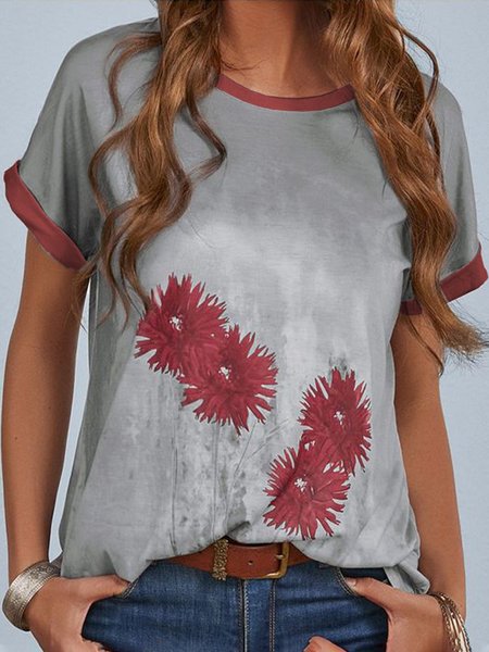 

Vacanza Misto Cotone Girocollo Dritto Top, Grigio, Tops