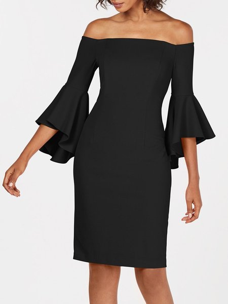 

Tinta Unita Vintage 3/4 Manica Abito, Nero, Midi Dresses