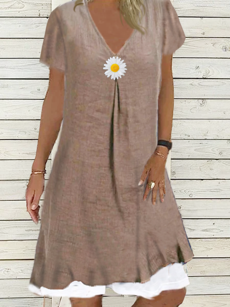 

Casuale Dritto Maniche Corte Girocollo Abito, Cachi, Midi Dresses
