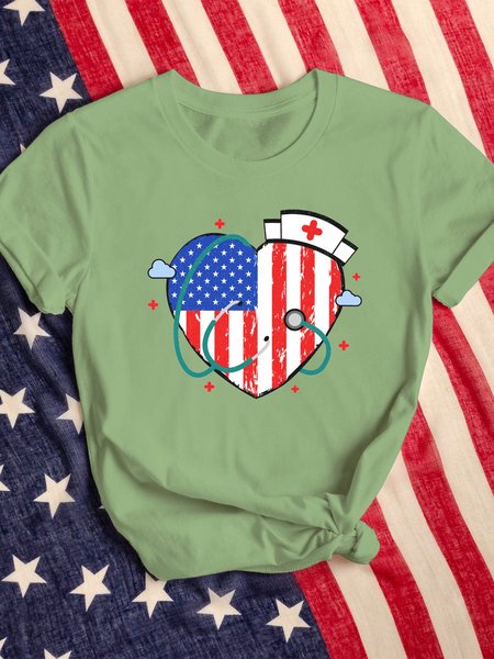 

Heart American Flag Graphic Women Tee, Olive green, T-shirts