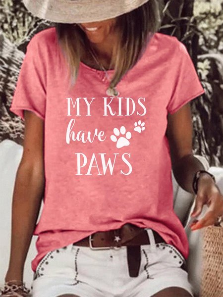 

My Kids have Paws Graphic Casual Crew Neck T-Shirt Top, Red, T-shirts