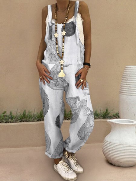 

Stampato Misto Cotone Dritto Pezzi interi, Bianco grigio, Jumpsuits