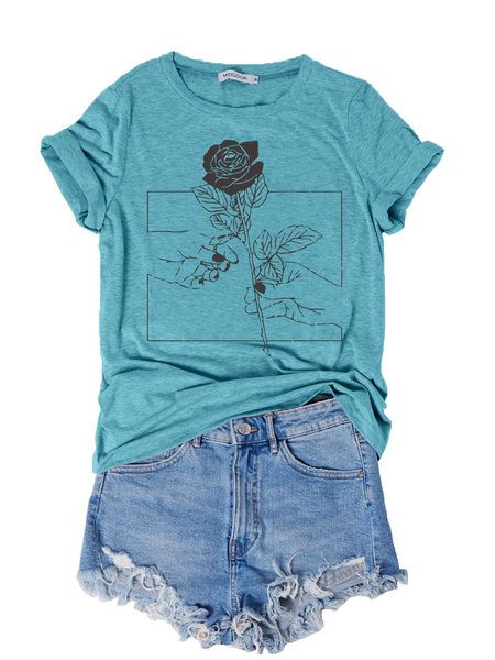 

Hand Rose Women Tee, Turquoise, T-shirts