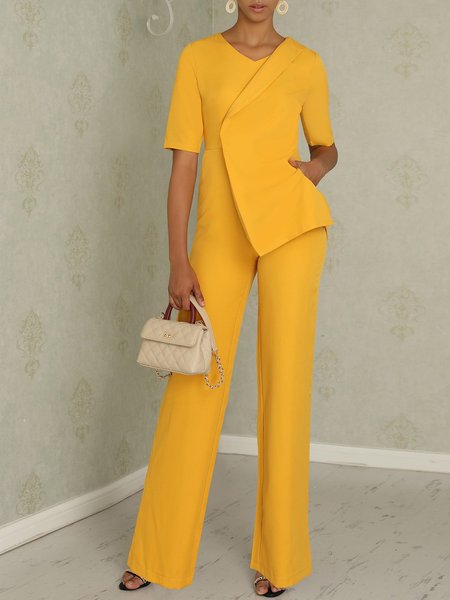 

Formale Maniche Corte Solido Pezzi interi, Giallo, Jumpsuits
