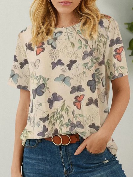 

Butterfly Short Sleeve T-shirt, Light khaki, Tees & T-shirts
