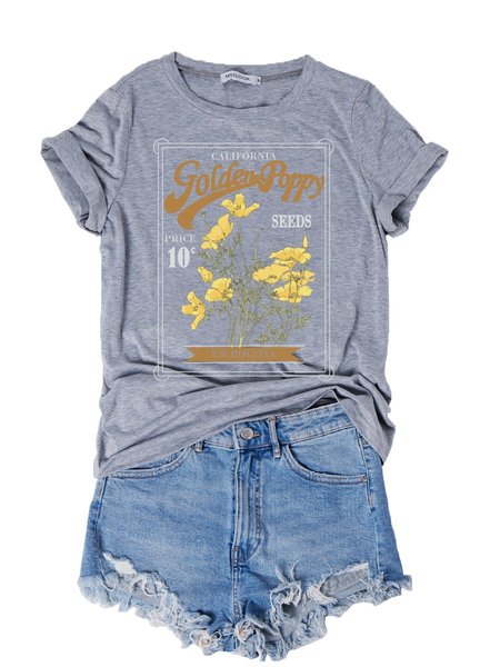 

Golden Poppy Women Tee, Gray, T-shirts