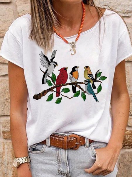 

Vintage Maniche Corte Girocollo Canzone Uccelli Lightcatcher Stampato taglia grande Casuale Top, Bianco, Blouses & Shirts
