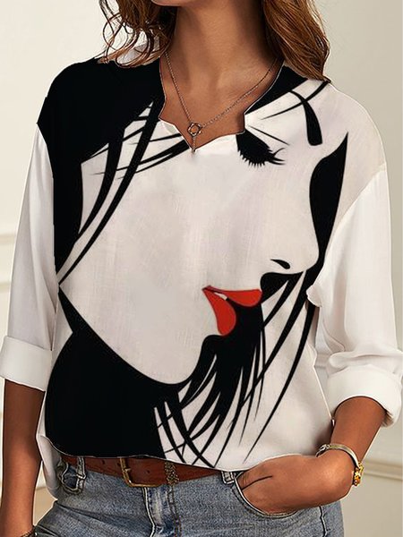 

Scollo a V Dritto 3/4 Manica Stampato Floreale Top, Bianco, Blouses & Shirts