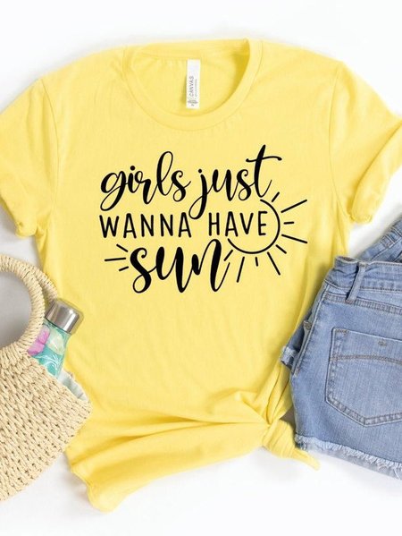 

Cotton-Blend Short Sleeve Crew Neck Shirts & Tops, Yellow, T-shirts