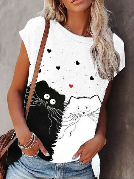 

Casual Crew Neck Animal T-shirt, White, T-Shirts