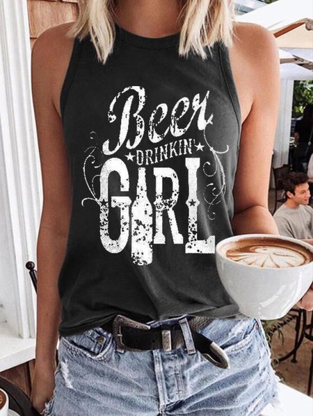 

beer drinking girl tank, Black, T-shirts