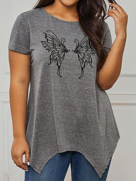 

Crew Neck Short Sleeve Casual Cotton Tops, Grey, T-Shirts