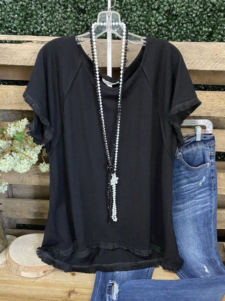 

Casual Plain Shirts & Tops, Black, Tops