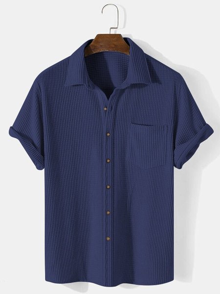 

Shirt Collar Plain Shirts & Tops, Navy blue, Shirt