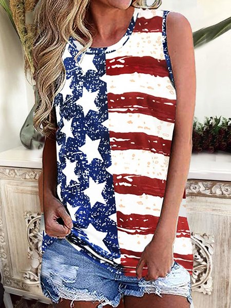 

Sleeveless Casual Flag T-shirt, As picture, Tanks & Camis