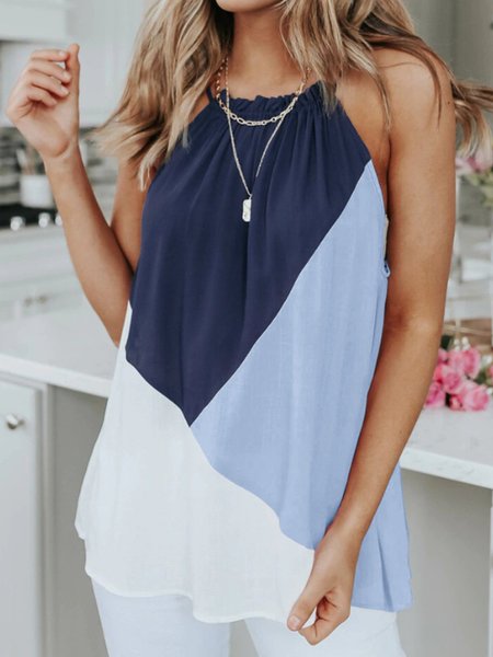 

Halter Holiday Sleeveless Shift Top, Blue white, Tanks and Camis