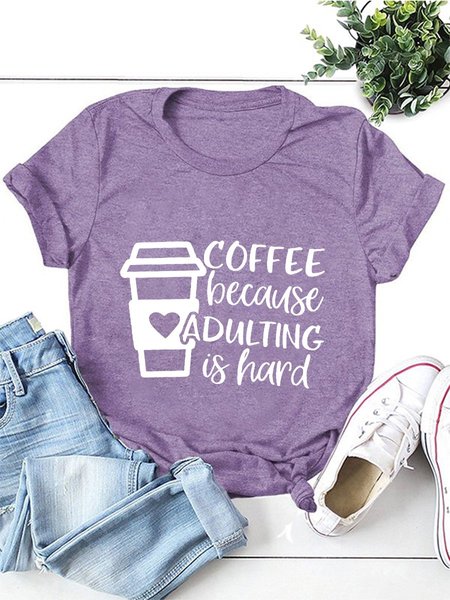 

Coffee Because Adulting Is Hard Women Tee, Purple, T-shirts